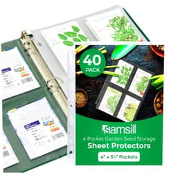 Samsill 4 Pocket Garden Seed Storage Sheet Protectors, 40 Pack, Fits Standard 3 Ring Binder, 4