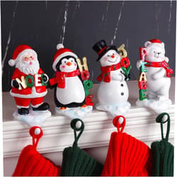 XENTUMI Stocking Holders for Mantle, 3D Stocking Holders, Christmas Stockings Holder Set of 4, Fireplace Stocking Holders Stocking Hanger Hooks for Christmas Mantel Decoration