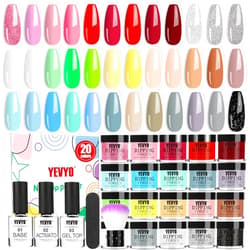 YEVYO Dip Powder Nail Kit Starter, 20 Colors Fast Dry Powder Nail Dipping kit, with Base & Top Coat Activator Dip Nail Kit for French Nail Art Manicure DIY