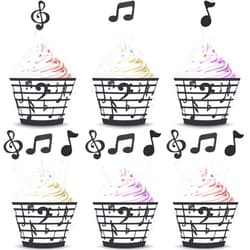 Boao 48 Pieces Music Note Cupcake Toppers and Wrappers Musical Symbol Lace Cupcake Liners Paper Baking Cup and Food Picks Toothpicks for Birthday Cake Decorations Wedding Party Favors Supplies