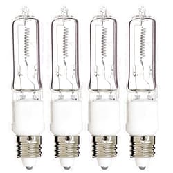 KOR Pack of 4 – 100 Watt JDE11 Halogen candelabra bulb – 100W T4 120V Light Bulbs-Clear Finish -E11 Mini-Candelabra Base T4 Bulb–Dimmable-Warm White– Q100CL/MC, for Chandeliers, Pendants, Cabinet Lighting