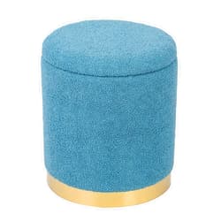 Homebeez Velvet Round Storage Ottoman,Vanity Chair Small Side Table Hallway Step Stool for Living Room and Bedroom,Blue