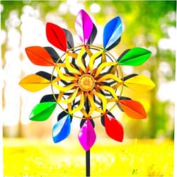 DKJOCKY 63 Inch Kinetic Wind Spinners with Garden Stake Rainbow Metal 360 Swivel Outdoor Wind Sculpture Windmill Decorations Dual Direction Colorful Wind Catcher for Yard Art Garden Lawn