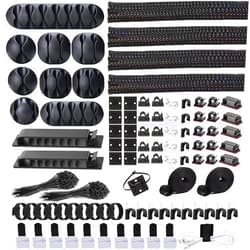 ELII 302PCS Cable Management Kit 4 Cable Sleeve,45Cable Clips,11Cable Holders,20+2Roll Cable Organizer Straps and 200 Fastening Cable Ties,20 Cable Zip Tie Mounts Computer Under Desk (Black)