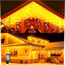 Blingstar Icicle Lights Christmas Lights Outdoor 49.2 Ft 440 LED Extendable Dripping Lights 8 Modes Warm White Icecycle String Lights Cascade for Indoor Outside Xmas Holiday House Decor, Clear Wire