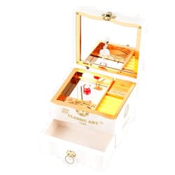 FOUUA Musical Jewelry Box, Ballerina Themed Girl Musical Jewellery Box, White Wind Up Kids Music Case with Drawer and Swan Lake Tune Gift for Daughter Girlfriend on Birthday Christmas Valentine's (White)