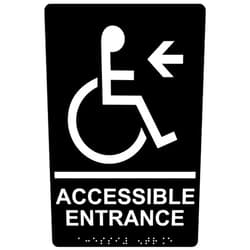 ComplianceSigns.com Accessible Entrance Left Sign, ADA-Compliant Braille and Raised Letters, 9x6 inch Black Acrylic with Adhesive Mounting Strips