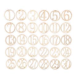 Amosfun 30pcs Calendar Wood Advent Gift Slices Art Log Numbers Craft Cookies-Creative Funny Decor DIY Number Wood Piece Wood Hanging Prop Wood Piece for Store
