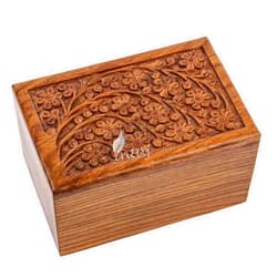 INTAJ Handmade Tree of Life Urns for Human Ashes, Adult Large Cremation Urns, Funeral Urns Engraved, Burial Urns (M (7.5x5x3.75) 90 Cu/in, Tree of Life)
