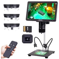 GOCHIFIX Microscope, GOCHIFIX 10.1'' 3 Lens 2K HDMI Digital Microscope 2500X, 24MP Coin Magnifier Electronic Soldering Microscope with IPS Screen, 12 LED Lights Dimmable, 64GB Card, PC/TV Compatible for Adults