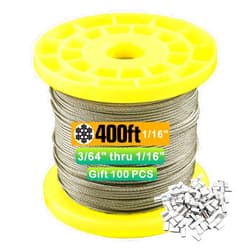 TOYELIU 304 Stainless Steel Clear Vinyl Coated Wire Rope,3/64 Inch Overmolded to 1/16 Inch for Globe String Lights Hanging,Outdoor Light Guide Wire(400ft)