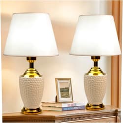 Amorettise White Golden Ceramic Table Lamps Set of 2, Farmhouse 22.8