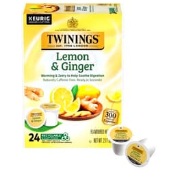 Twinings Lemon & Ginger Herbal Tea K-Cup Pods for Keurig, 24 Count (Pack of 1), Tangy & Spicy, Naturally Caffeine-Free, Enjoy Hot or Iced