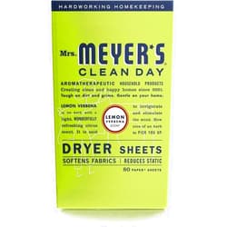 Mrs. Meyer's Clean Day Dryer Sheets, 80 Count (Lemon Verbena, Pack - 1)