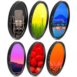 Acuvar 58mm 6 Piece Full Graduated Color Lens Filter Kit Set with Orange, Yellow, Blue, Purple, Red, Grey Colors with Travel Case, Professional Grade for Canon Nikon Sony Pentax Olympus Fuji DSLR Lens
