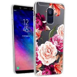 Booceicd Galaxy A6 2018 Case, A6 2018 Case with Flowers, Booceicd Shockproof Clear Floral Pattern Soft Flexible TPU Back Slim Case Cover for Samsung Galaxy A6 (2018) (Purple Flower)
