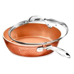 GOTHAM STEEL Hammered Copper 12 Inch Non Stick Frying Pans with Lid, Frying Pans Nonstick with Lid, Non Toxic Ceramic Pan for Cooking, Nonstick Frying Pan, Induction Pan, Oven and Dishwasher Safe