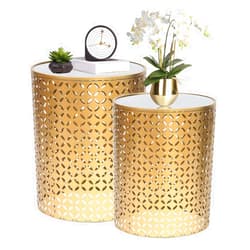 Homebeez End Tables Set of 2 Gold Nesting Side Coffee Table Decorative Round Nightstands (Stainless Steel Top)