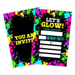 GREOXG Let'S Glow Birthday Party Invitation,Glow Neon Invite Cards（20 Count) With Envelopes, Fill In Style Invite Cards For Boys, Girls, Kids, Birthday Party Supplies-A34