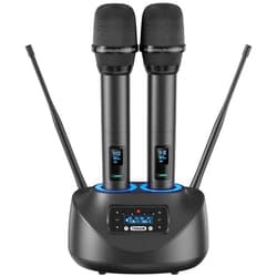 TONOR Bluetooth Wireless Microphones, Rechargeable UHF Cordless Microphone System for Home Party, Metal Dual Handheld 260ft for Home Karaoke, Church, Party,TW-790, Black