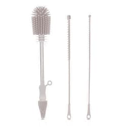 Haakaa Baby Bottle Brush Kit -Silicone Cleaning Brush for Breast Pump,Nipple,Breast Milk Storage Bag,Reusable Straw,Sippy Cup - Food Grade Silicone Bristles, Portable -3 Pcs - Light Gray