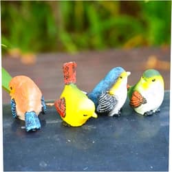 PHNAM Small Bird Mini Animal Miniature Decoration Kit 4 Piece Set, Statue Fairy Garden Resin Statue, Used to Decorate Indoor and Outdoor Gardens