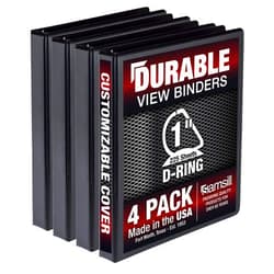Samsill Durable 1 Inch Binder, Made in the USA, D Ring Binder, Customizable Clear View Cover, Black, 4 Pack, Each holds 225 Pages