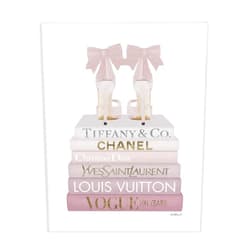 Stupell Industries Chic Pink Bow Shoes Glam Fashion Bookstack, Designed by Amanda Greenwood Canvas Wall Art, 16x20
