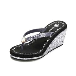 MSYINGL Women Platform Flip Flops,Summer Shoe Flops Beach Slippers,Clip Flip Rhinestone Toe,Fashion Wedges Slippers