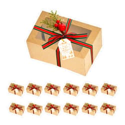 TIMBLESSING 12 Pack Christmas Gift Boxes with Clear Window, Red Christmas Gift Boxes with Ribbon, Pine Sprigs & Berry Decorations for Holiday Wrapping, 8.7x5.9x2.8 Inch (brown)