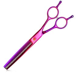 Sumcoo 7.5 Inch Thinning Dog Grooming Blending Scissor, Ergonomic Pet Grooming Thinner Blender Shears Cat Trimming Texturizing Kit with Offset Handle (Purple)