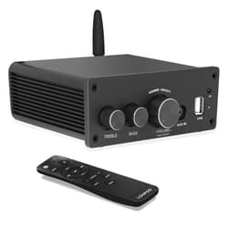 LONPOO Bluetooth Audio Amplifier,LONPOO 2.0 Channel Mini Class D Integrated Amp for Bookshelf Speaker with Optical Port,Coaxial Jack,USB Playback,Aux-in,200 Watts RMS,Black