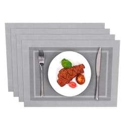 SHACOS Woven Vinyl Placemats Set of 4 Wipe Clean Place Mats for Dining Table Heat Resistant PVC Weave Table Mats Indoor Outdoor (4, Frame Grey)