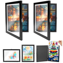 Navaris Kids Wooden Art Project Frames, 2 Pack, A4 Size - Changeable Children's Framed Artwork Display with Front Opening - Drawing, Picture, and Photo Storage Frame - Black