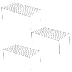 GEDLIRE Kitchen Cabinet Shelf Organizer Set of 3, Large (15.7 x 9.4 inch) Metal Wire Pantry Storage Shelves, Dish Plate Racks for Cabinets, Freezer, Counter, Cupboard Organizers and Storage, Chrome
