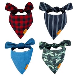 Remy+Roo Extra Large Dog Bandanas - 4 Pack Timeless Set | Premium Durable Adjustable Polyester Fabric | Patented Shape Boy Dog Bandanas | Pack of Bandanas for Dogs