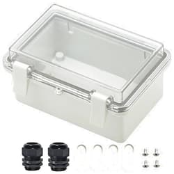 Zulkit Junction Box ABS Plastic Dustproof Waterproof IP65 Electrical Boxes Hinged Shell Outdoor Universal Project Enclosure Clear Cover with 2 Cable Glands 5.9 x 3.9 x 2.8 inch (150x100x70 mm)