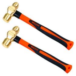 WEDO 2PCS Brass Ball Peen Hammer Set,8 oz + 12 oz(1/2lb+3/4lb), Brass Ball Pein Hammer Set with Fiberglass Handle,Die-Forged,Corrosion Resistant,DIN Standard