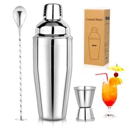 Mawisek 25oz Cocktail Shaker Set Martini Shaker Set Bartender Set with Margarita Mixer Drink Shaker, Measuring Jigger and Mixing Spoon - Professional 18/8 Stainless Steel Bar Tools for Mixed Drinks