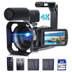 CAMWORLD Video Camera Camcorder 4K 42MP YouTube Vlogging Camera 18X Digital Zoom 3” 270° Rotation Screen vlog Camera with Microphone, Remote Control, 2 Batteries, Lens Hood, 32G SD Card
