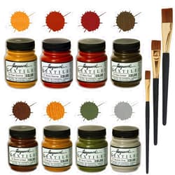 Positive Art Jacquard Fabric Earth Paint Color 8-Set 2.25-oz, Raw Sienna, Burnt Sienna, Mars Red, Raw Umber, Burnt Umber, Brown Ochre, Terre Verte, and Neutral Gray., with 3 Brushes