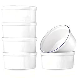 YouPeng Ramekins 6 OZ, Creme Brulee Ramekins Set of 6, Ceramic Souffle Dishes, Custard Cups Oven Safe, White Creme Brulee Set for Baking, Dessert, Sauce and Appetizer