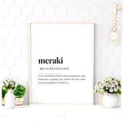 Custom Meraki Definition Print Wall Art Gift Greek Wall Art Print Greek Quote
