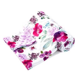 Kloovete Purple Floral Print Silky Micro Soft Plush Toddler Blanket, Baby Blankets for Girls, Double Layer Silky Soft Micro Fleece Baby Blanket with Dotted Backing, (Floral, Purple, 30x40 Inches)