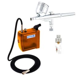 Master Airbrush Multi-Purpose Gold Airbrushing System Kit with Portable Mini Air Compressor - Gravity Feed Dual-Action Airbrush, Hose, How-To-Airbrush Guide Booklet - Hobby, Cake Decorating, Tattoo