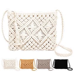 Peicees Crossbody Bag Purse For Women Bohemian Shoulder Bag Woven Crochet Purse For Summer Beach Travel Clutch Handbag