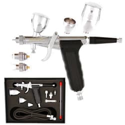 Master Airbrush Model G77 Pistol Trigger Fixed Dual-Action Gravity Feed Airbrush, 2 Nozzle Sets (0.3 & 0.5mm), Spray Gun Fan Head, Round Pattern Head, 3 Cup Sizes, 6' Hose - Auto Graphics, Art, Hobby