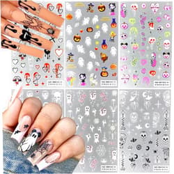 KZBTRBT 6 Sheets Halloween Nail Stickers 5D Embossed Gothic Nail Decals Horror Skull Ghost Blood Pumpkin Star Moon Heart Nail Art Design Sticker for Halloween Nail Art Accessories Manicure Decorations