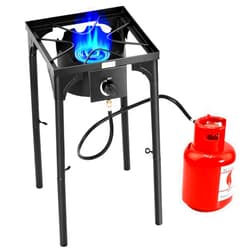 Goplus Outdoor Camping Stove, Single Burner Propane Gas Cooker w/Detachable Legs & 0-20 PSI Regulator & CSA Approval for Camp Paito RV, Cast Iron, 100,000-BTU