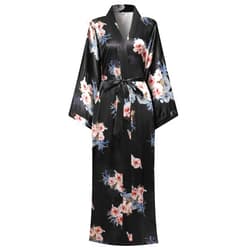 DandyChic Plus Size Long Kimonos Women Floral Robe Silky Loungewear Sleepwear Bridesmaid Bathrobe